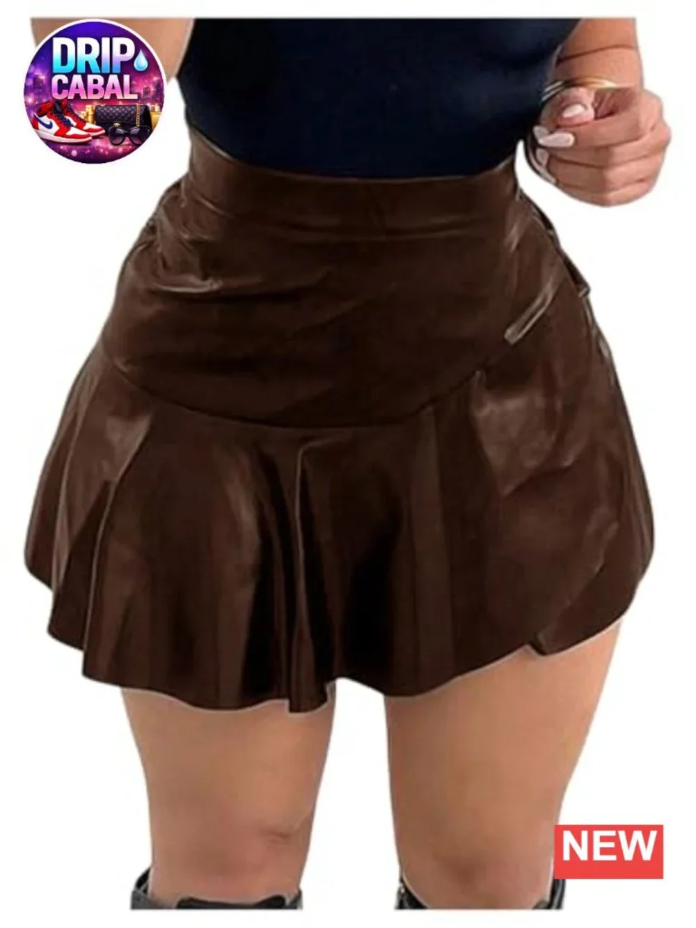 SweatyRocks Leather Ruffle Hem Mini Skirt Y2K High Waist A-Line Rave Festival